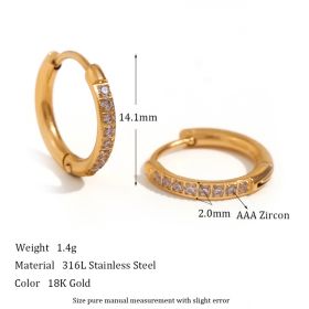 Women's Fashion Titanium Steel Rounded Edge Zircon Earrings (Option: Gold-14mm)