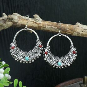 Silver Geometric Metal Turquoise Earrings (Option: A1296)