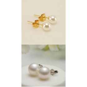 S925 Sterling Silver Needle Natural Freshwater Pearl Ear Studs (Option: SUIT)
