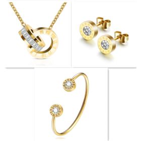 Roman Numerals and Diamond Stud Earrings (Option: Gold set)