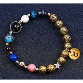 Twelve Constellations Bracelets Blue San Volcanic Rock Ancient & Gold Beaded Bracelet (Option: Taurur)