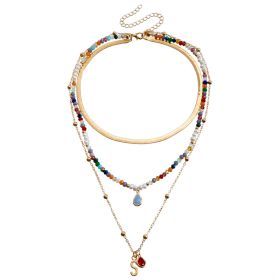 Bohemian Contrast Color Rice-shaped Beads Stringed Beads Multi-layer Necklace (Option: ZW395color)