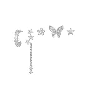 Romantic Star And Moon Series Popular Butterfly Earrings (Option: Silver-F)