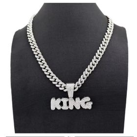 13mm Width Football Pendant Necklace,Full Diamond King Fashion Pendant Necklace, 3D Diamond Gold Zinc Alloy Stainless Steel Religious Zircon (Option: Silvery)