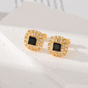 Multiple Colors Zircon-encrusted Stud Earrings (Option: Black)