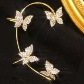 Fashion Earring Butterfly Ear Clip And Ear Hook Jewelry (Option: Right Gold)