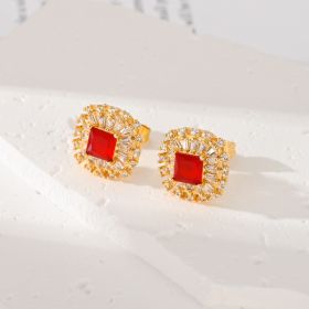 Multiple Colors Zircon-encrusted Stud Earrings (Option: Red)