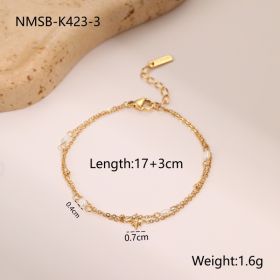 Double-layer Six-pointed Star Rhinestone Pearl Stainless Steel Necklace 18K Gold Plating Ins Design Sense (Option: NMSB K4233-18K)