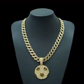 13mm Width Football Pendant Necklace,Cuban Link Chain With Bling Football Charm, Hip Hop Jewelry For Men & Women, Perfect For Sports Fans & Rappe (Option: Golden)