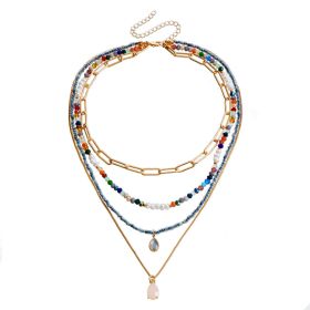 Bohemian Contrast Color Rice-shaped Beads Stringed Beads Multi-layer Necklace (Option: ZW3209 color)