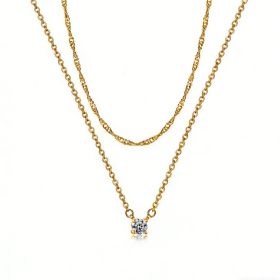 14K Gold Solitaire Pendant Necklaces (Option: Gold)