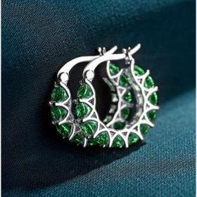 Fashion U-shaped  Earrings Full Zircon Rhinestones  Earrings (Option: E3635 Platinum  Green)