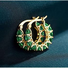 Fashion U-shaped  Earrings Full Zircon Rhinestones  Earrings (Option: E3637 Gold  Green)