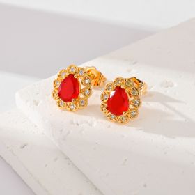 Fashion Multi-color Zircon Stud Earrings Female Accessories (Option: Red)
