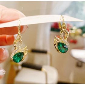 Sweet Rhinestone Swan Earrings Ins Fashion Earrings For Women Jewelry (Option: Green)