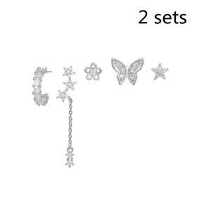 Romantic Star And Moon Series Popular Butterfly Earrings (Option: Silver 2set-F)