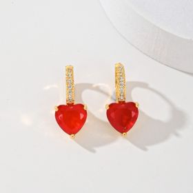 Fashion Multi-color Copper Earrings Studded With Zircon (Option: Red)