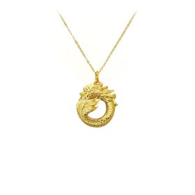 24k Gold Jewelry,Necklace Ouroboros Dragon Eating Its Own Tail Ancient Symbol Of Infinity Double Sided Pendant Necklace (Option: Gold)