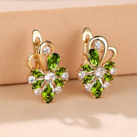 Rose Ring Colorful Flower Drop-shaped Zircon Earrings (Option: Champagne Gold Olive Green)