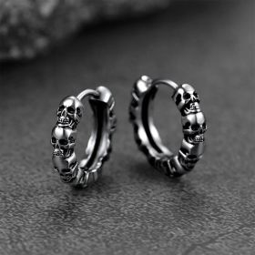 American Earrings Skull Vintage Texture Earrings (Option: E3013 White Gold Color)