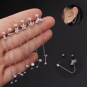 Thin Rod Stainless Steel Double Pierced Ear Bone Nails (Option: Silver-1 Style)