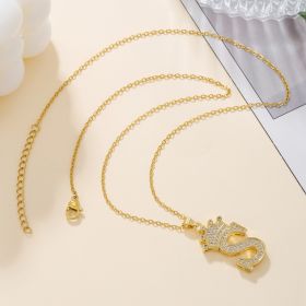 1PCS Fashionable Gold Diamond Crown Uppercase Letter Popular Pendant Necklace Suitable For Daily Use Festivals Parties Gifts Jewelry Set (Option: Gold-S)