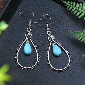 Silver Geometric Metal Turquoise Earrings (Option: A8001)
