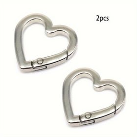 2pcs Spring Gate Heart Shape Ring Open Leather Bag Handbag Belt Strap Buckle Connecter Key Findings Pendant Snap Clip Trigger Hook (Option: Silver)