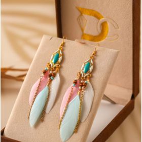 Creative Retro Tassel Feather Earrings Women's Long Oil Dripping (Option: DC154712 shallow mix)