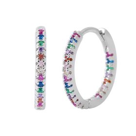 Circle Female Earrings Ear Clip Multicolor Zircon Elegant (Option: Silver Color)
