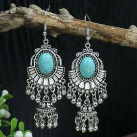 Silver Geometric Metal Turquoise Earrings (Option: A0158)
