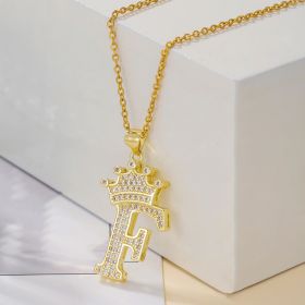 1PCS Fashionable Gold Diamond Crown Uppercase Letter Popular Pendant Necklace Suitable For Daily Use Festivals Parties Gifts Jewelry Set (Option: Gold-F)