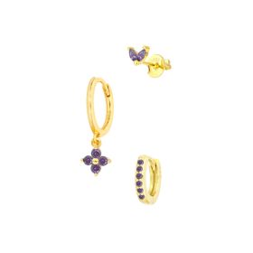 Women's Floral Clover Stacked Earrings Set (Option: Purple-1PCS)