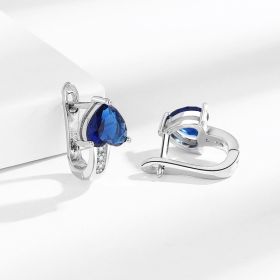 Loving Heart Zircon British Ear Clip Japanese And Korean Simple (Option: White Gold Color Blue Diamond)