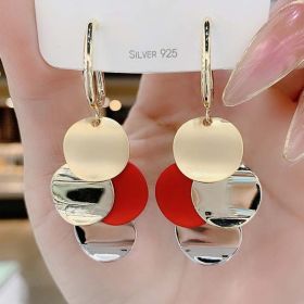 Silver Needle Metallic Sequin Circle Earrings Frosty (Option: Red)