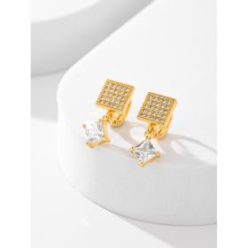 European And American Square Fashion Zircon Earrings In Various Colors (Option: White)