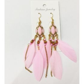 Creative Retro Tassel Feather Earrings Women's Long Oil Dripping (Option: DC154714 pink)