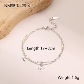Double-layer Six-pointed Star Rhinestone Pearl Stainless Steel Necklace 18K Gold Plating Ins Design Sense (Option: NMSB K4234-18K)
