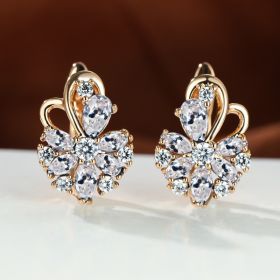 Rose Ring Colorful Flower Drop-shaped Zircon Earrings (Option: Champagne Gold White Diamond)