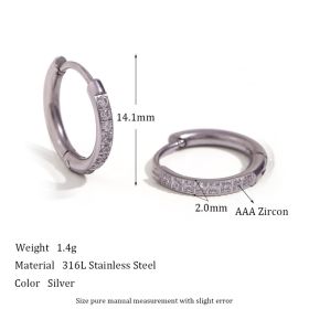 Women's Fashion Titanium Steel Rounded Edge Zircon Earrings (Option: Steel-14mm)