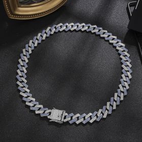 Diamond Men's Hip Hop Style Chunky Necklace (Option: Diamond Silver Blue 20inch)