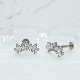 1 Pair Of Women's Earrings, 16 Gauge Implant Grade Titanium Internally Threaded Labret With Marquise And Round CZ Fan Top,Geometric Glow Earrings (Option: Silver)