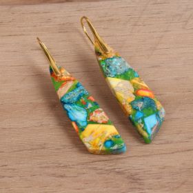 Geometric Flower Shape Pendant Earrings (Option: Green)