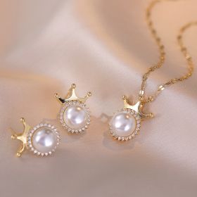 Crown Pearl Geometric Special Interest Light Luxury New Design Sense Pendant Elegant Outfit (Option: SUIT)