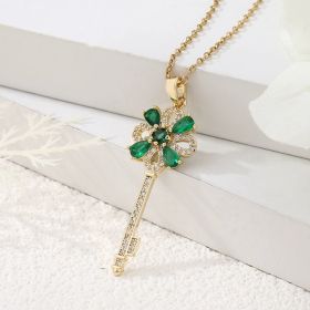 Women's Creative Retro Key Flower Necklace Clavicle Chain Jewelry (Option: Women-Green)