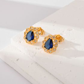 Fashion Multi-color Zircon Stud Earrings Female Accessories (Option: Blue)