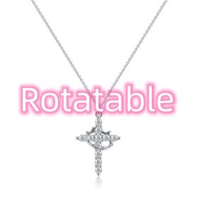 Fashion Jewelry Cross Full Diamond Crown Rotatable Necklace (Option: Silver Crown Rotatable-1PC)