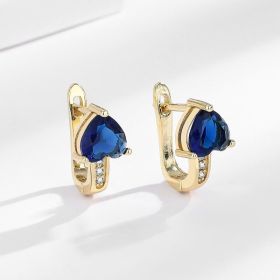 Loving Heart Zircon British Ear Clip Japanese And Korean Simple (Option: Golden Blue Diamond)