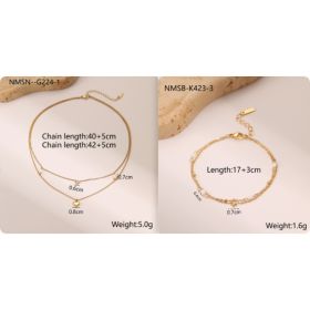 Double-layer Six-pointed Star Rhinestone Pearl Stainless Steel Necklace 18K Gold Plating Ins Design Sense (Option: Set-18K)