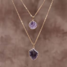 Moonstone Pendant Double Chain Necklace Valentine's Day (Option: Amethyst Shield)